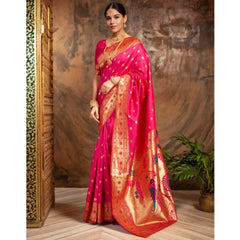 Mayawye Women's Silk Blend Woven Saree With Unstitched Blouse 5.5Mtr (Pink)