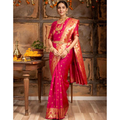 Mayawye Women's Silk Blend Woven Saree With Unstitched Blouse 5.5Mtr (Pink)