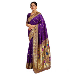 Mayawye Women's Silk Blend Woven Saree With Unstitched Blouse 5.5Mtr (Purple)