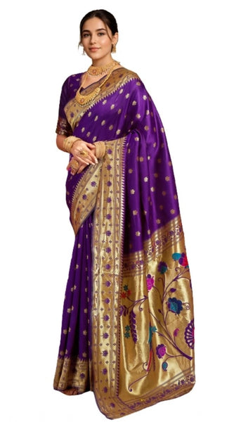 Mayawye Women's Silk Blend Woven Saree With Unstitched Blouse 5.5Mtr (Purple)