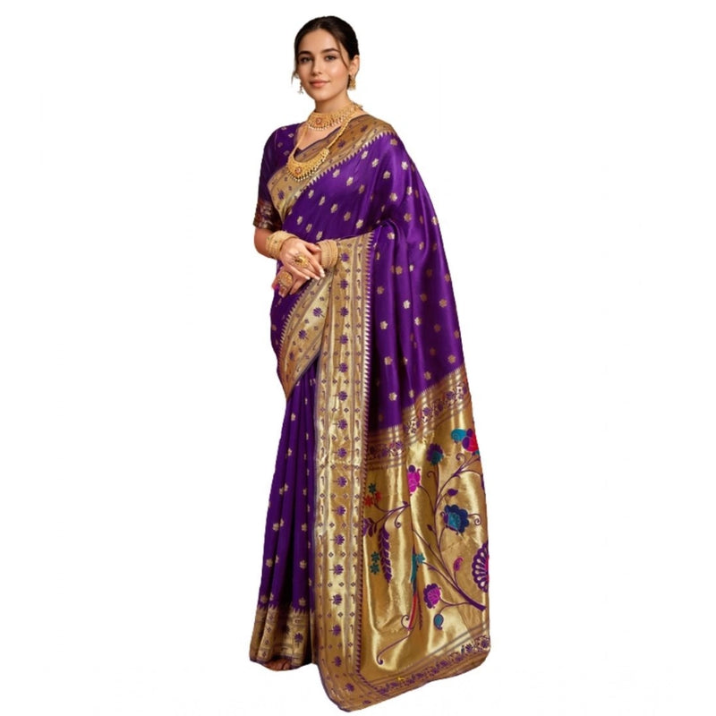 Mayawye Women's Silk Blend Woven Saree With Unstitched Blouse 5.5Mtr (Purple)