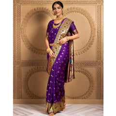 Mayawye Women's Silk Blend Woven Saree With Unstitched Blouse 5.5Mtr (Purple)