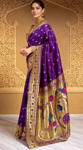 Mayawye Women's Silk Blend Woven Saree With Unstitched Blouse 5.5Mtr (Purple)