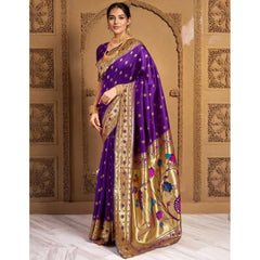 Mayawye Women's Silk Blend Woven Saree With Unstitched Blouse 5.5Mtr (Purple)
