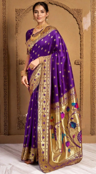 Mayawye Women's Silk Blend Woven Saree With Unstitched Blouse 5.5Mtr (Purple)