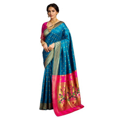 Mayawye Women's Silk Blend Zari Woven Saree With Unstitched Blouse 5.5Mtr (Aqua)