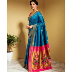 Mayawye Women's Silk Blend Zari Woven Saree With Unstitched Blouse 5.5Mtr (Aqua)