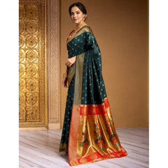 Mayawye Women's Silk Blend Zari Woven Saree With Unstitched Blouse 5.5Mtr (Dark-Green)