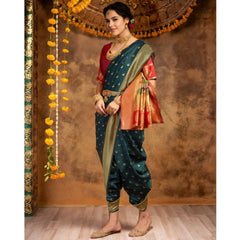 Mayawye Women's Silk Blend Zari Woven Saree With Unstitched Blouse 5.5Mtr (Dark-Green)