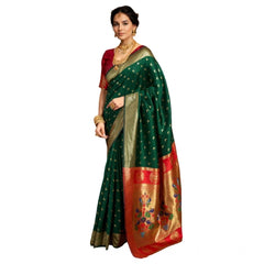 Mayawye Women's Silk Blend Zari Woven Saree With Unstitched Blouse 5.5Mtr (Green)