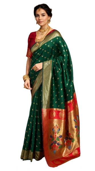 Mayawye Women's Silk Blend Zari Woven Saree With Unstitched Blouse 5.5Mtr (Green)