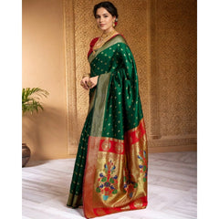 Mayawye Women's Silk Blend Zari Woven Saree With Unstitched Blouse 5.5Mtr (Green)