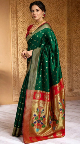 Mayawye Women's Silk Blend Zari Woven Saree With Unstitched Blouse 5.5Mtr (Green)