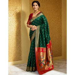 Mayawye Women's Silk Blend Zari Woven Saree With Unstitched Blouse 5.5Mtr (Green)