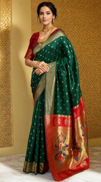 Mayawye Women's Silk Blend Zari Woven Saree With Unstitched Blouse 5.5Mtr (Green)