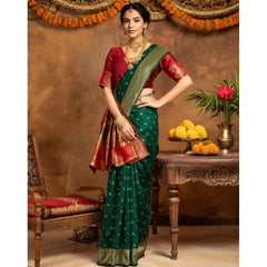 Mayawye Women's Silk Blend Zari Woven Saree With Unstitched Blouse 5.5Mtr (Green)
