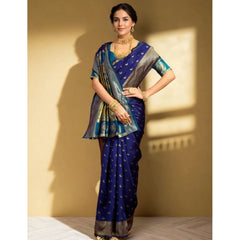 Mayawye Women's Silk Blend Zari Woven Saree With Unstitched Blouse 5.5Mtr (Navy)