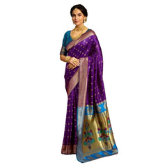 Mayawye Women's Silk Blend Zari Woven Saree With Unstitched Blouse 5.5Mtr (Purple)