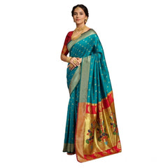 Mayawye Women's Silk Blend Zari Woven Saree With Unstitched Blouse 5.5Mtr (Rama)