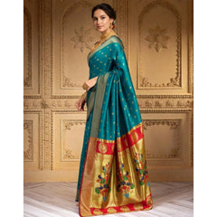 Mayawye Women's Silk Blend Zari Woven Saree With Unstitched Blouse 5.5Mtr (Rama)
