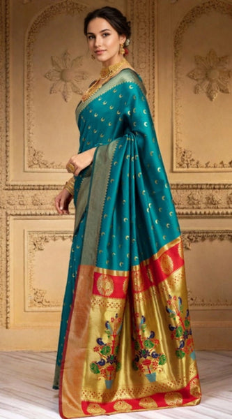 Mayawye Women's Silk Blend Zari Woven Saree With Unstitched Blouse 5.5Mtr (Rama)