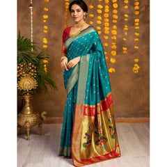 Mayawye Women's Silk Blend Zari Woven Saree With Unstitched Blouse 5.5Mtr (Rama)
