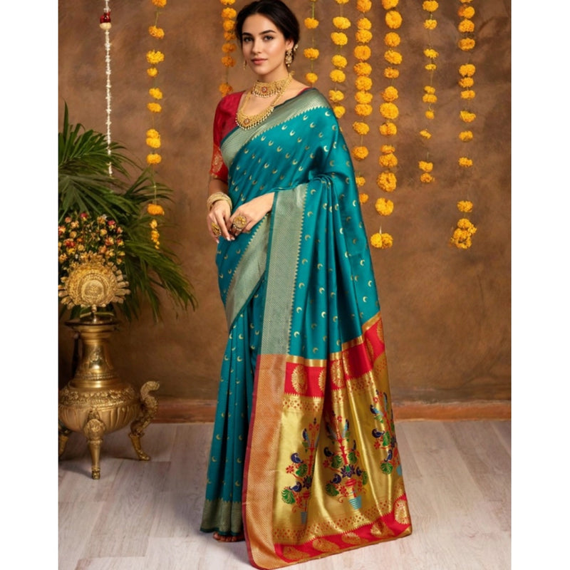Mayawye Women's Silk Blend Zari Woven Saree With Unstitched Blouse 5.5Mtr (Rama)