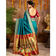 Mayawye Women's Silk Blend Zari Woven Saree With Unstitched Blouse 5.5Mtr (Rama)
