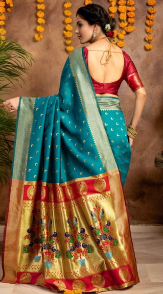 Mayawye Women's Silk Blend Zari Woven Saree With Unstitched Blouse 5.5Mtr (Rama)