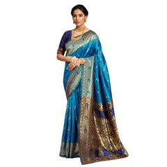Mayawye Women's Silk Blend Zari Weaving Saree With Unstitched Blouse 5.5Mtr (Aqua)