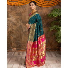 Mayawye Women's Silk Blend Zari Weaving Saree With Unstitched Blouse 5.5Mtr (Dark-Green)