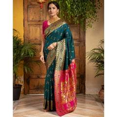Mayawye Women's Silk Blend Zari Weaving Saree With Unstitched Blouse 5.5Mtr (Dark-Green)