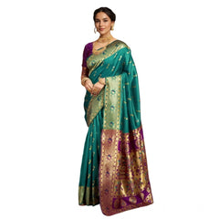Mayawye Women's Silk Blend Zari Weaving Saree With Unstitched Blouse 5.5Mtr (Green)
