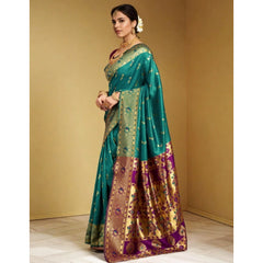 Mayawye Women's Silk Blend Zari Weaving Saree With Unstitched Blouse 5.5Mtr (Green)