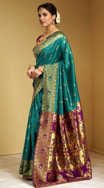 Mayawye Women's Silk Blend Zari Weaving Saree With Unstitched Blouse 5.5Mtr (Green)
