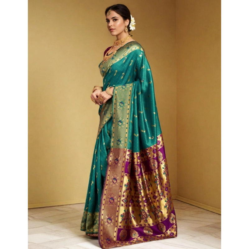 Mayawye Women's Silk Blend Zari Weaving Saree With Unstitched Blouse 5.5Mtr (Green)