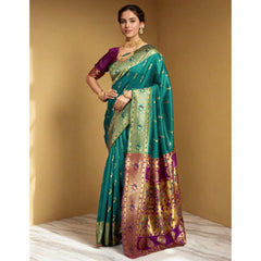 Mayawye Women's Silk Blend Zari Weaving Saree With Unstitched Blouse 5.5Mtr (Green)