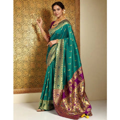 Mayawye Women's Silk Blend Zari Weaving Saree With Unstitched Blouse 5.5Mtr (Green)