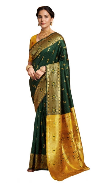 Mayawye Women's Silk Blend Zari Weaving Saree With Unstitched Blouse 5.5Mtr (Green (5))