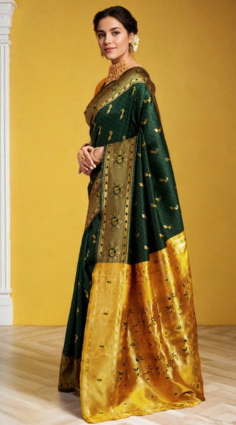 Mayawye Women's Silk Blend Zari Weaving Saree With Unstitched Blouse 5.5Mtr (Green (5))