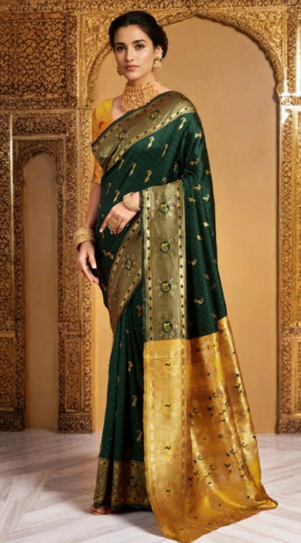 Mayawye Women's Silk Blend Zari Weaving Saree With Unstitched Blouse 5.5Mtr (Green (5))