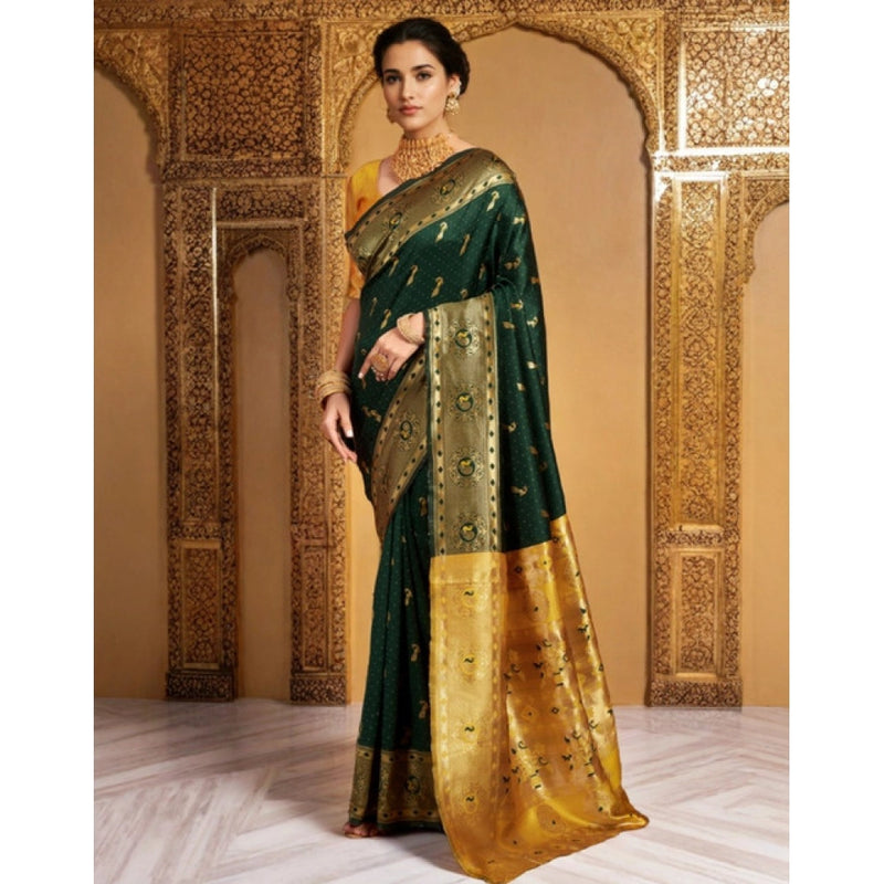 Mayawye Women's Silk Blend Zari Weaving Saree With Unstitched Blouse 5.5Mtr (Green (5))