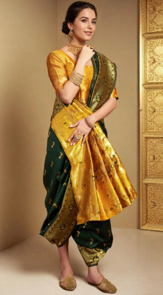 Mayawye Women's Silk Blend Zari Weaving Saree With Unstitched Blouse 5.5Mtr (Green (5))