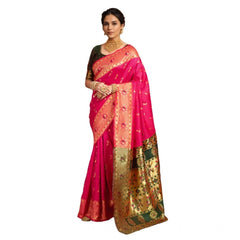 Mayawye Women's Silk Blend Zari Weaving Saree With Unstitched Blouse 5.5Mtr (Pink)