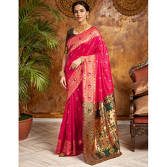 Mayawye Women's Silk Blend Zari Weaving Saree With Unstitched Blouse 5.5Mtr (Pink)