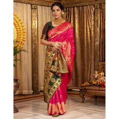 Mayawye Women's Silk Blend Zari Weaving Saree With Unstitched Blouse 5.5Mtr (Pink)