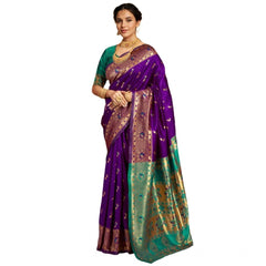 Mayawye Women's Silk Blend Zari Weaving Saree With Unstitched Blouse 5.5Mtr (Purple)