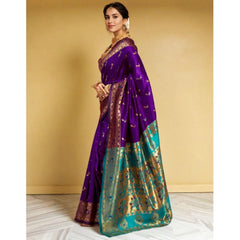 Mayawye Women's Silk Blend Zari Weaving Saree With Unstitched Blouse 5.5Mtr (Purple)
