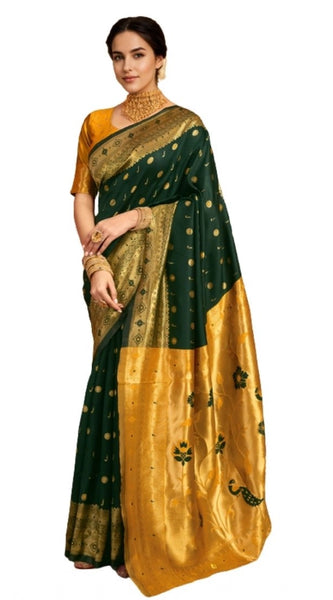 Mayawye Women's Silk Blend Zari Weaving Saree With Unstitched Blouse 5.5Mtr (Green)