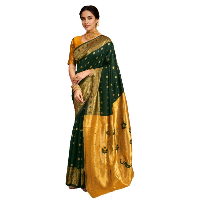 Mayawye Women's Silk Blend Zari Weaving Saree With Unstitched Blouse 5.5Mtr (Green)